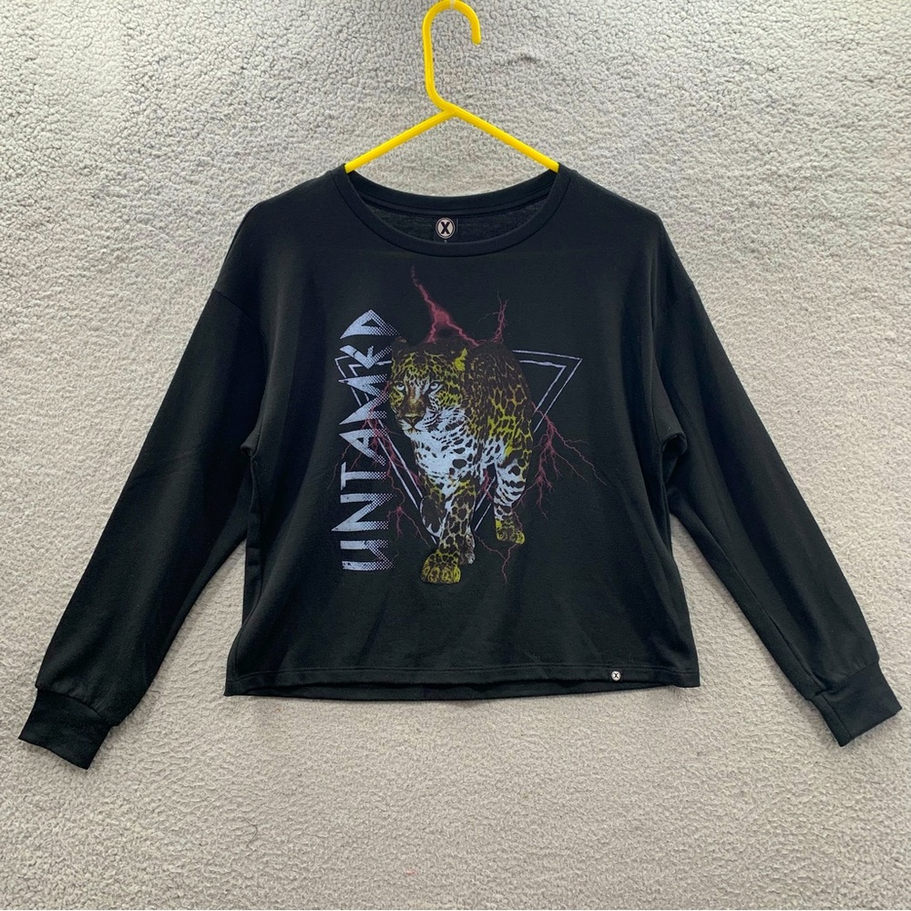 Circle X Black Logo Long Sleeve Crop Graphics Pullover Sweatshirt Top Size S